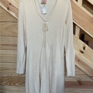 Cream V-Neck Knit Dress